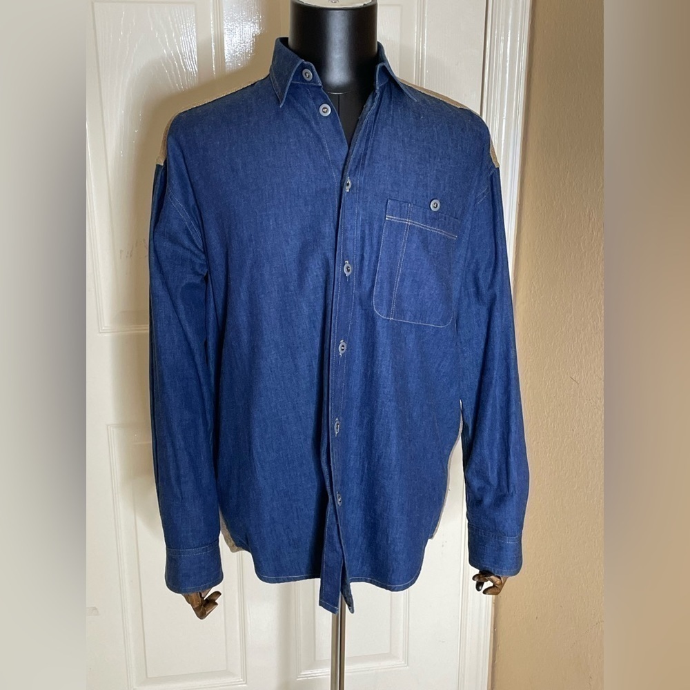 Marcos Ergas Denim/ Burlap Button Down Shirt  Medium​​​​​​​​​​​​​ - Picture 6 of 14